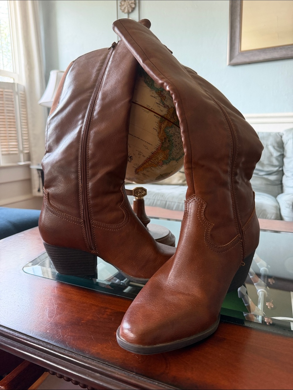 FRYE AND CO. Brown Leather Mid-Calf Heeled Boots